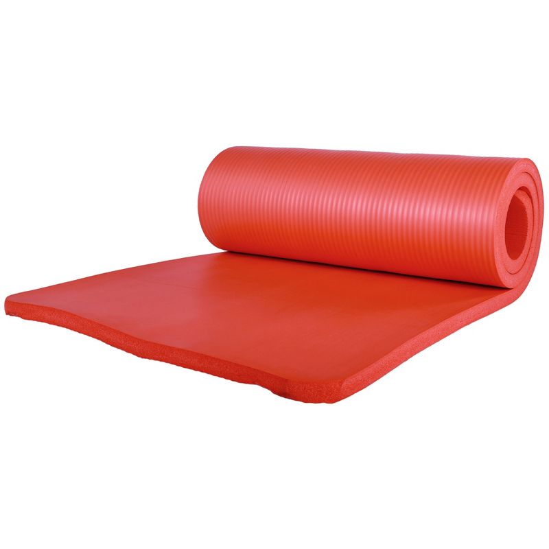 BalanceFrom All-Purpose 71" x 24" x 1-Inch Extra Thick High Density Anti-Tear Exercise Yoga Mat, Knee Pad with Carrying Strap & 2 Yoga Blocks, Red, 4 of 6
