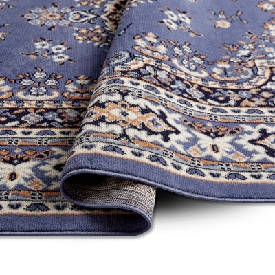 Country Blue Synthetic Traditional Medallion Area Rug