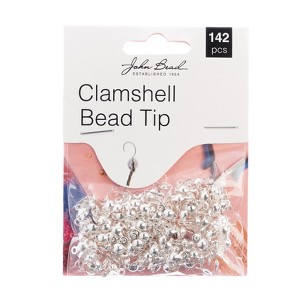 John Bead Must Have Findings Metal Silver 9x6mm Clamshell Bead Tips for Jewelry Making Findings, 142 Pieces - 1 of 4