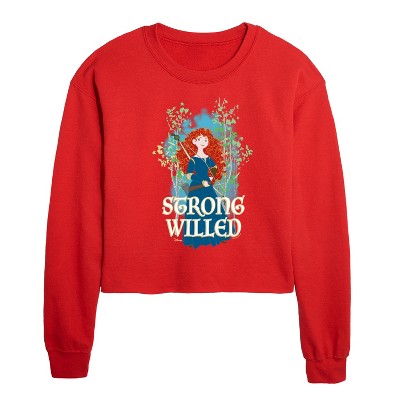 Disney Merida Strong Willed Cropped Long Sleeve Crew Neck Sweatshirt - Red - X-Large