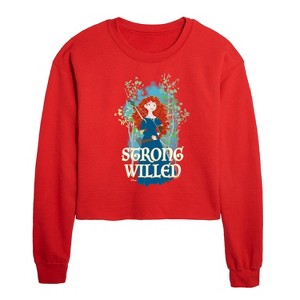 Disney Merida Strong Willed Cropped Long Sleeve Crew Neck Sweatshirt - Red - X-Large - 1 of 3
