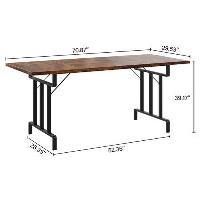 70.87'' Rustic Brown Reclaimed Wood Dining Table with Black Iron Legs