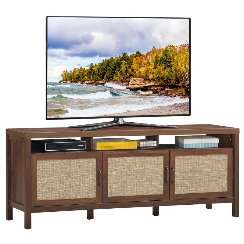 Costway TV Stand Entertainment Media Center for TV's up to 65'' w/ Rattan Doors, 1 of 11