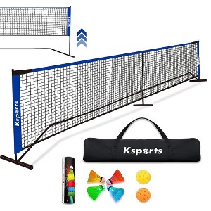 Ksports Pickleball Set for Kids & Adults, Multifunctional 22 Foot Net with 4 LED Shuttlecocks, Carry Bag, & 2 Game Balls for Badminton & Tennis, Blue - 1 of 4