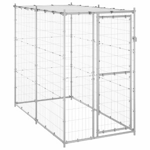 vidaXL Outdoor Dog Kennel with Durable Galvanized Steel Structure and Roof, Large Exercise and Play Area, Lockable Hinged Door for Safety, Silver - 1 of 4