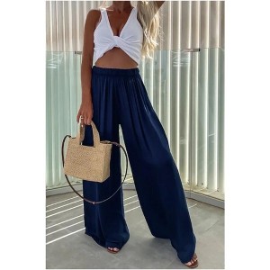 Coolmee Women's Wide Leg Palazzo Pants High Waisted Flowy Pockets Casual Lounge Boho Trousers - 1 of 3