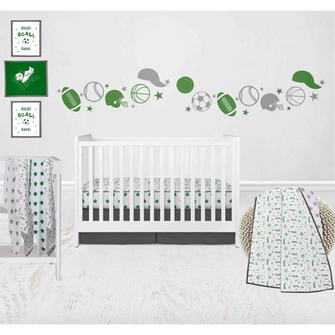 Bacati Boys Soccer Muslin Green Gray 10 Pc Crib Bedding Set With 4 Swaddling Blankets Target