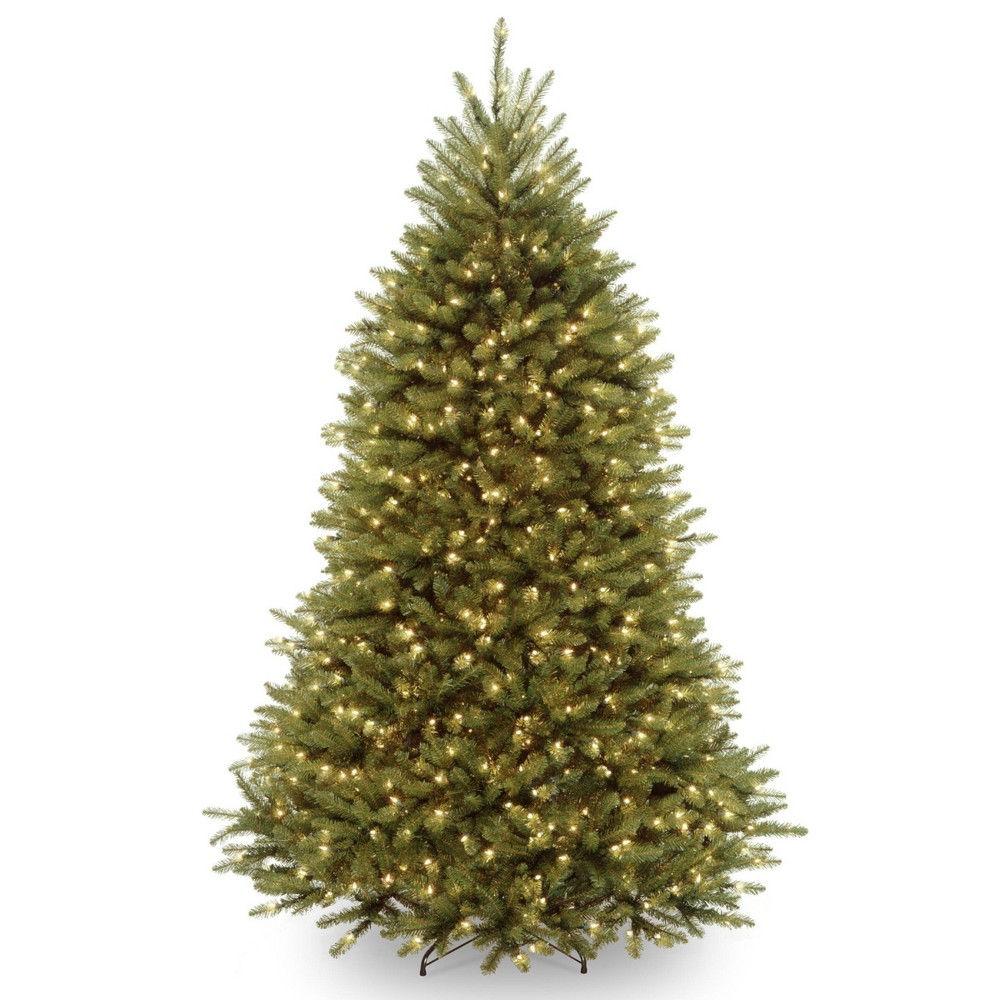 7ft National Christmas Tree Company Full Pre-Lit Dunhill Fir Hinged LED Artificial Christmas Tree: 650 Dual Color LED Lights, Seasonal Decor