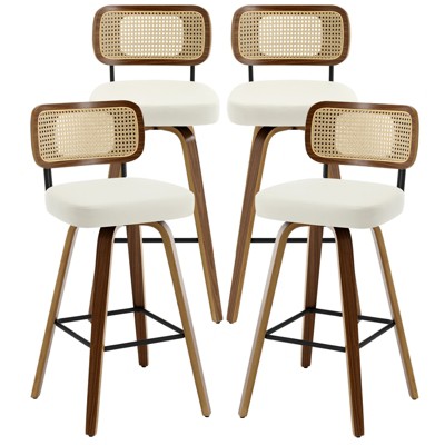 Bekrvio 26"/29” Swivel Bar Stools Set of 4, Upholstered Faux Leather Barstools with Back, Bar Chairs Island Stools for Kitchen Counter