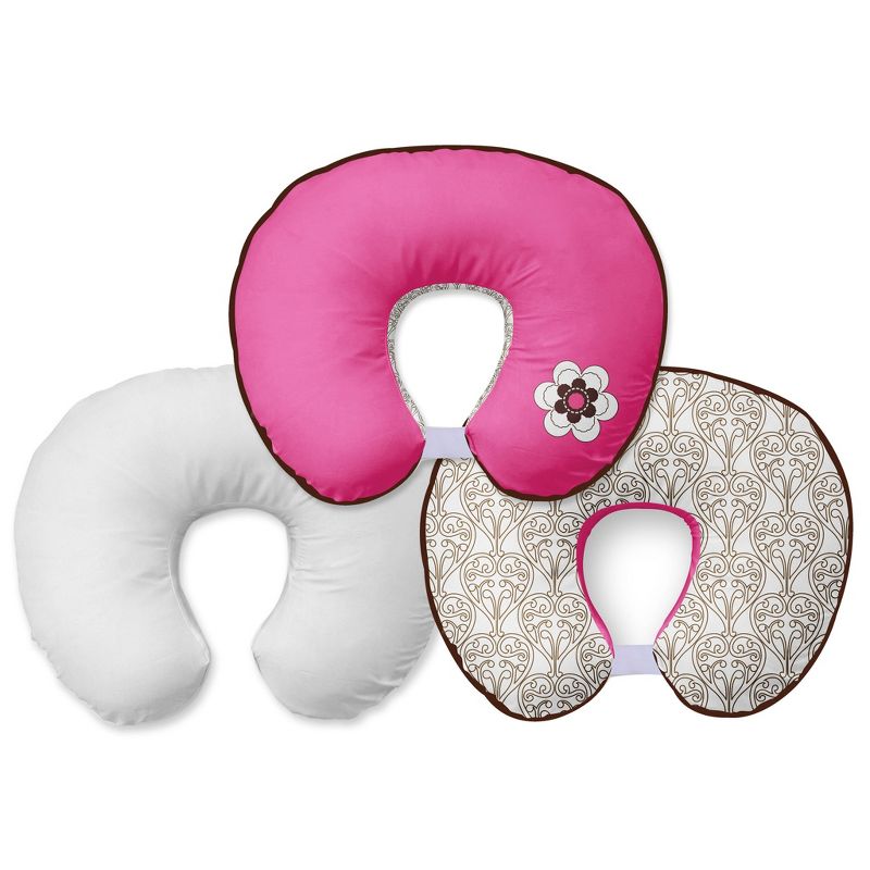 Bacati - 3 pc Damask Pink/chocolate Hugster Feeding & Infant Support Nursing Pillow, 1 of 10