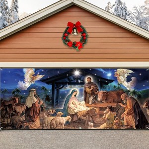 7x16ft Christmas Garage Door Banner - Weather-Resistant Vinyl Holiday Banner for Outdoor Indoor Decor, Home, Church & Party (Blue) - 1 of 4