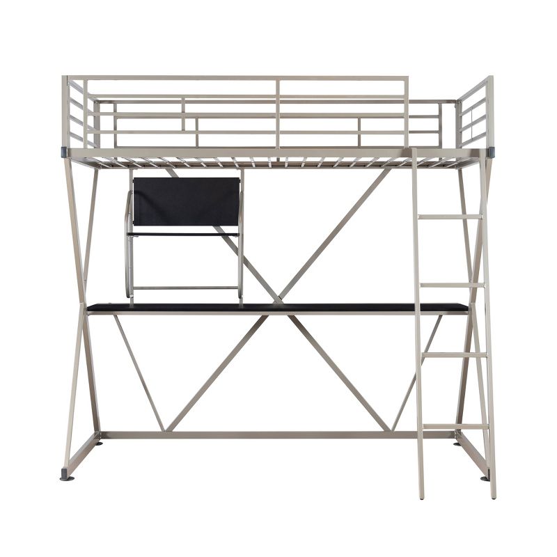 Zachary Modern Industrial Pewter Metal Kids&#39; Twin Loft Bed with Built in Study Desk - Powell, 4 of 13