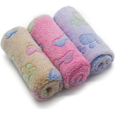 1 Pack 3 Puppy Blankets Super Soft Warm Sleep Mat Grey Cute Print Fluffy Fleece Pet Flannel Throw Dog Blankets for Small Dogs Cats