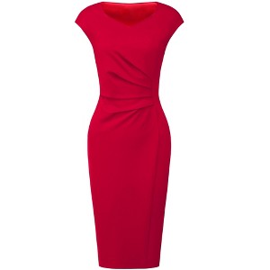 Hobemty Women's Sweetheart Neck Cap Sleeve Pleated Side Work Pencil Dresses - 1 of 4