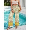 Women Summer Boho Palazzo Pants High Waist Wide Leg Floral Casual Lounge Trousers with Pockets - 3 of 4