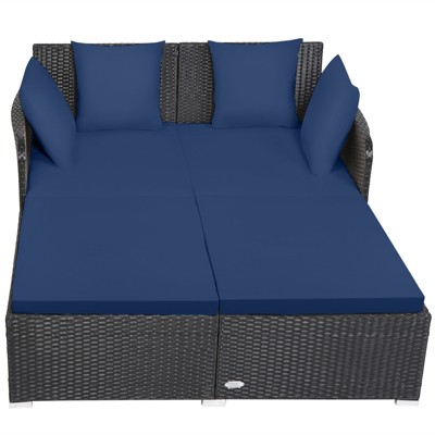 Tangkula Patio Rattan Daybed with 4 Pillows Cushioned Sofa for Outdoor