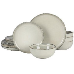 Gibson Soho Lounge Nardini 12 Piece (Service for 4) Plates and Bowls Reactive Glaze Dishes Stoneware Ceramic Dinnerware Set - Black and Blue - 1 of 4