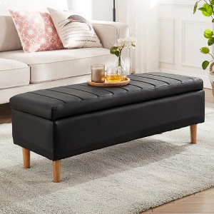 VECELO Modern Soft PU Leather Storage Bench, Ottoman 44" Shoestool with 6.1" Deep Storage Space for Living Room or Bedroom, Easy to Clean, Black - 1 of 4