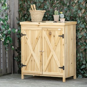 NicBex Outdoor Storage Shed with Lockable Door, Wooden Tool Storage Shed with Detachable Shelves and Pitch Roof - 1 of 4