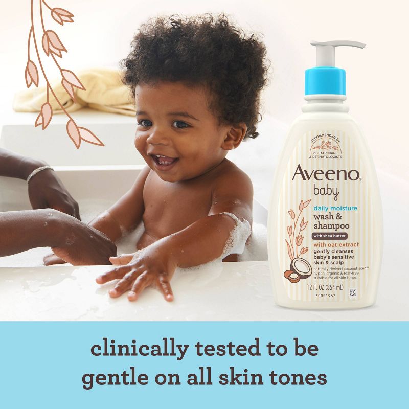 Aveeno Baby Daily Moisturizing 2-in-1 Wash &#38; Shampoo with Shea Butter &#38; Oat Extract - Coconut Scent - 12 fl oz, 5 of 8