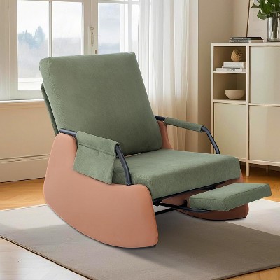 Rocking Chair with Adjustable Backrest & Footrest, Modern Upholstered Plush Seating Glider Recliner Chair with High Backrest and Side Pocket