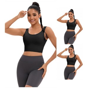 INSPIRE CHIC 3 Pcs Women's Full Coverage Deep V-Back Workout Fixed Cup Comfort Sports Bras - 1 of 4