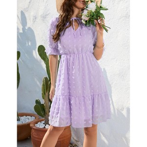 Coolmee Women's Summer Dress Short Sleeve V Neck Dress Lightweight Ruffle Solid color Mini Dress - 1 of 4