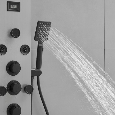 Black Nickel 8-Jet Rainfall Shower Panel System with Handheld Wand