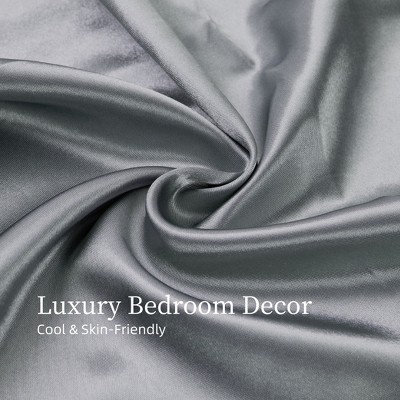Skyzone Queen Size 4-Piece Silky Satin Bedding Set - 15" Deep Pocket Fitted Sheet, Cool Touch, Grey 90"x102" — фото 4