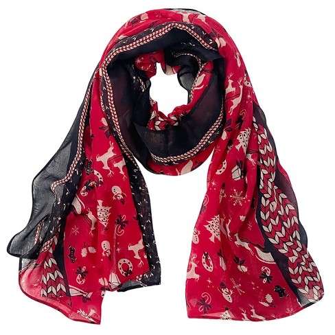 Wrapables Lightweight Winter Holiday Christmas Scarf, Reindeer & Sled Red - image 1 of 4