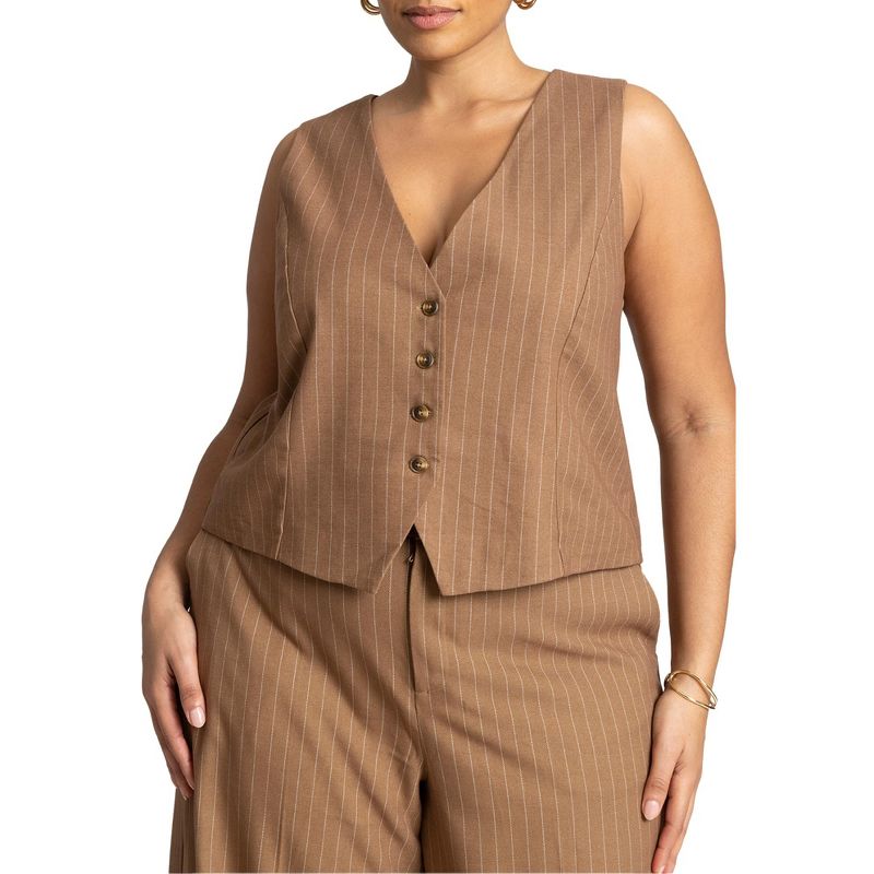 ELOQUII Women's Plus Size Pinstripe Vest, 1 of 2