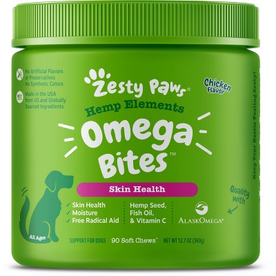 Zesty Paws Hemp Elements Omega for Skin Health Soft Chews for Dogs - Chicken Flavor - 90ct