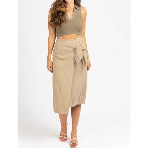 Women's WRAP TIE FRONT MIDI SKIRT - dee elly - 1 of 4