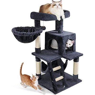 rabbitgoo Cat Tree 39-Inch 3-Level Indoor Cat Tower with Large Perch, Scratching Posts & Hammock, Dark Gray