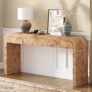Modern Console Table with 2 Drawers, Multifunctional Wood Veneer Entryway Table for Hallway, Living Room & Foyer-The Pop Home - 1 of 4