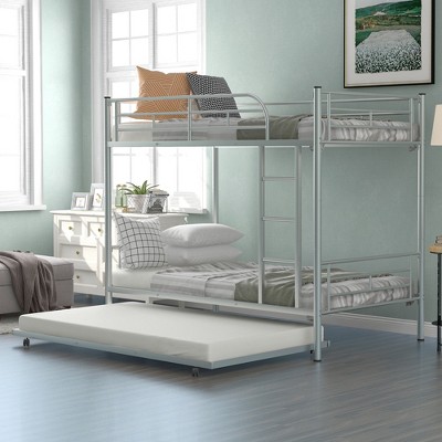 Whisen Twin-Over-Twin Metal Bunk Bed with Trundle, Separable, No Box Spring needed