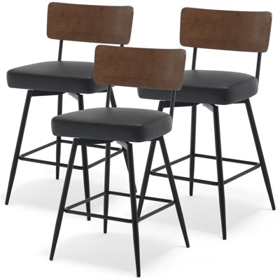 Bekrvio 26" Counter Height Swivel Bar Stools Set of 2/3 - Upholstered Faux Leather, Wood Backs & Metal Legs, Counter Stools for Kitchen Island
