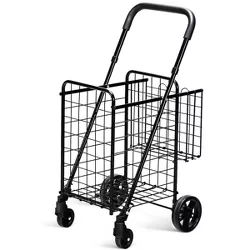Costway Folding Shopping Cart Jumbo Basket Rolling Utility Trolley Adjustable Handle New