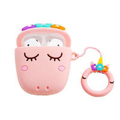 Insten Cute Case Compatible with AirPods 1 & 2 - Unicorn Cartoon Silicone Cover with Ring Strap, Pink