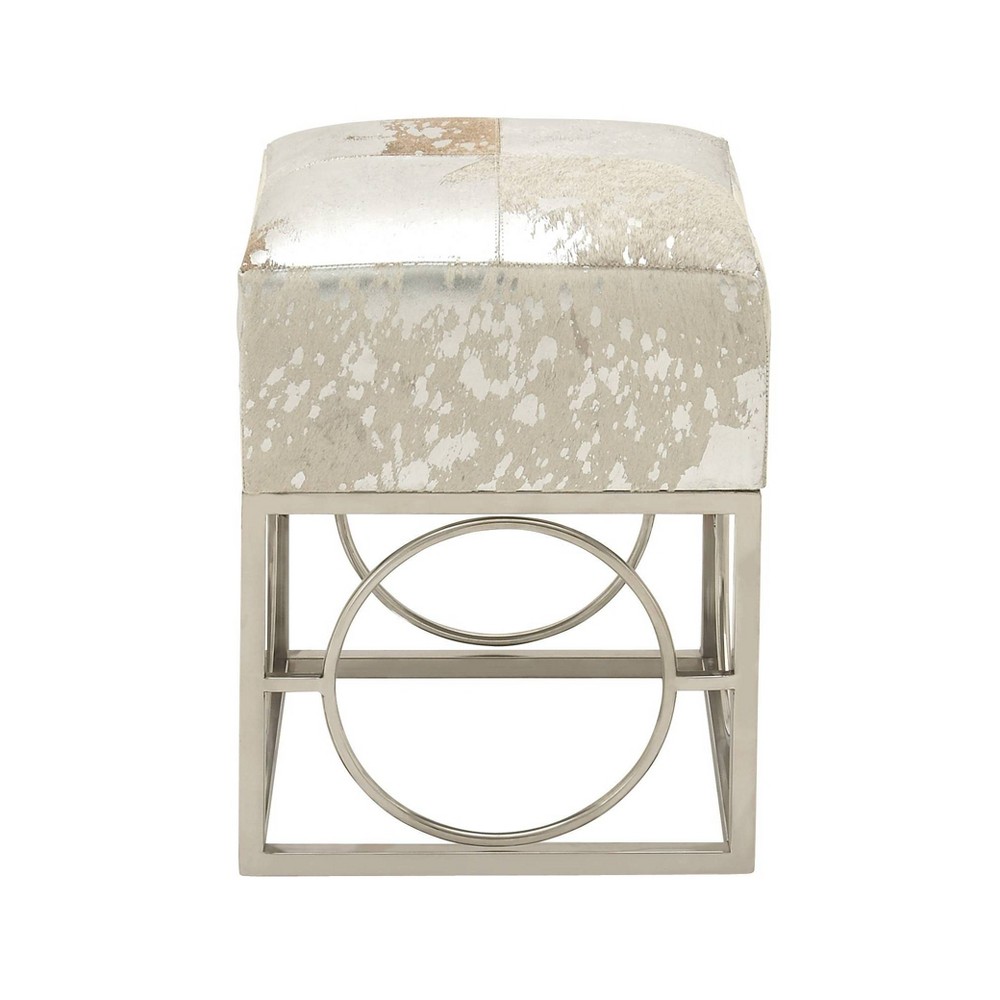 Photos - Pouffe / Bench Contemporary Stainless Steel and Cowhide Leather Stool Ottoman Silver - Ol