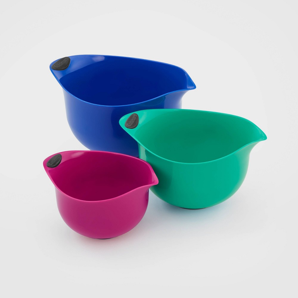 Cuisinart Set of 3 Plastic/Silicone Soft Grip Mixing Bowls Jewel Tone