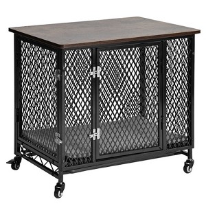 Aivituvin Dog Crate Furniture with Casters|Side End Table with Tray| Cushion Included-AIR78/79 - 1 of 4