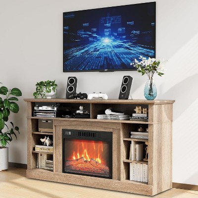 Garvee 67" Gray Electric Fireplace TV Stand with Mantel and Cabinets, Fits TVs Up to 67", Remote 18” Fireplace Insert, Media Console for Living Room
