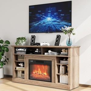 Garvee 67" Gray Electric Fireplace TV Stand with Mantel and Cabinets, Fits TVs Up to 67", Remote 18” Fireplace Insert, Media Console for Living Room - 1 of 4