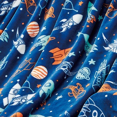 Space Adventure Blue Microplush Fleece Throw Blanket