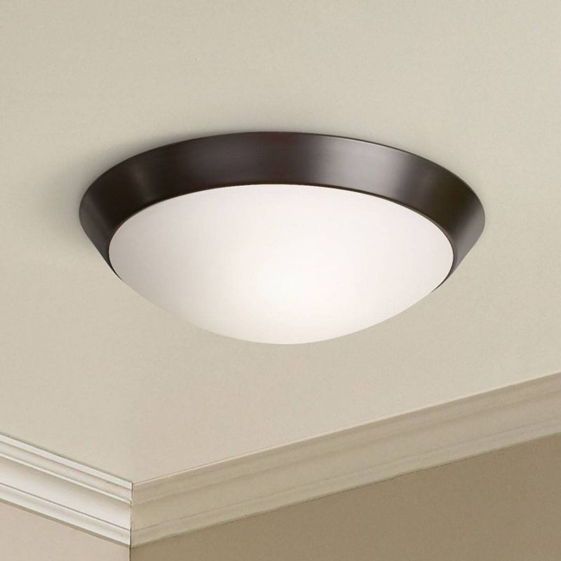 360 Lighting Davis Modern Ceiling Light Flush Mount Fixture 13" Wide Oil Rubbed Bronze 2-Light Frosted Glass Dome Shade for Bedroom Kitchen Hallway, 2 of 6