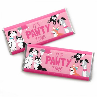 Big Dot of Happiness Pawty Like a Puppy Girl - Candy Bar Wrapper Pink Dog Baby Shower or Birthday Party Favors - Set of 24