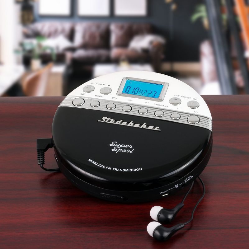 Studebaker SB3705 Super Sport Portable CD Player Plays CD Wirelessly through Car Radio - Includes FM Stereo Radio and Color Coordinated Stereo Earbuds, 6 of 7