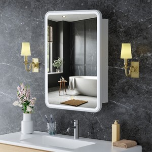 Aris LED Medicine Cabinet with Mirror, Recessed/ Wall Mounted Bathroom Cabinet, Dimmable, 3-Mode Light, Anti-Fog, Adjustable Shelves, White - 1 of 4