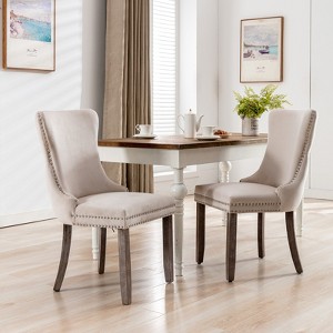 DOMETOUR Set of 2 Upholstered Wing-Back Dining Chair with Backstitching Nailhead Trim and Solid Wood Legs - 1 of 4